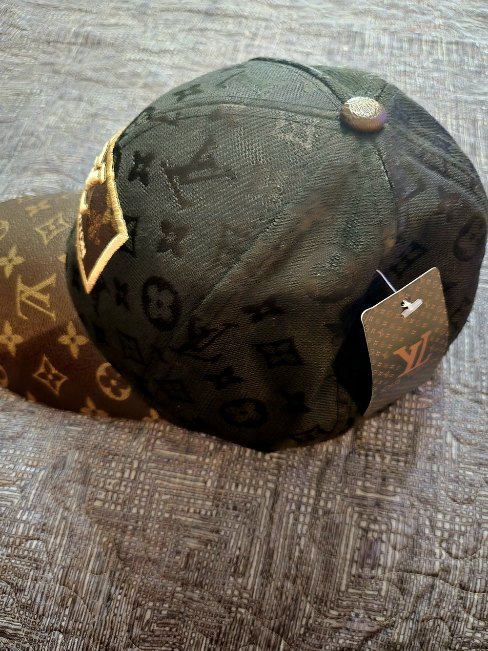 Louis Vuitton Black & Brown Monogram Baseball Cap with Tan Embroidered LV Patch - Picture 2 of 5